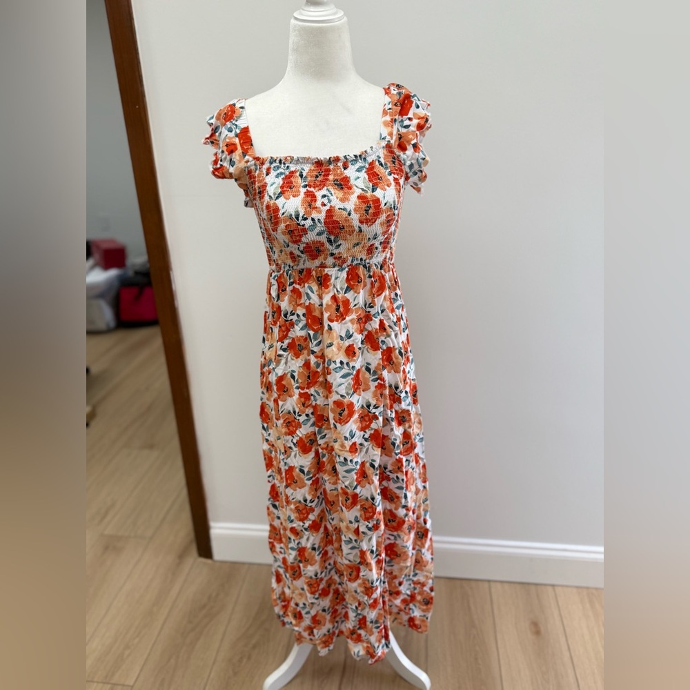 Floral Ruffle Sleeve Maxi Dress